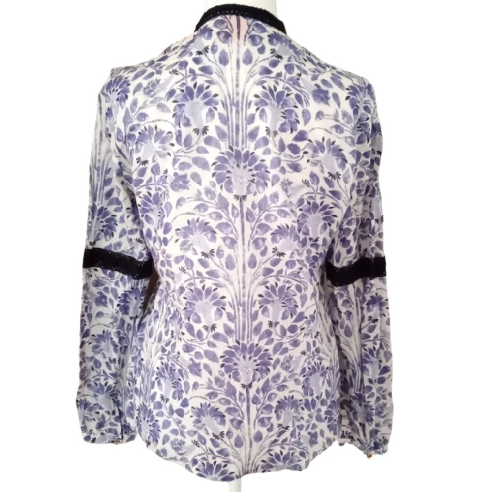 Tory Burch 100% Cotton Boho Grace Lynn Blouse Lace Trim Size 4 - Picture 2 of 7
